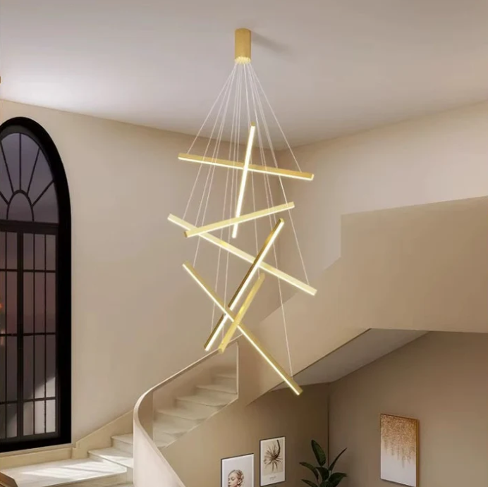 LED осветително тяло 7 Geometric GOLD Lines висящо, еквивалент 800W 200CM