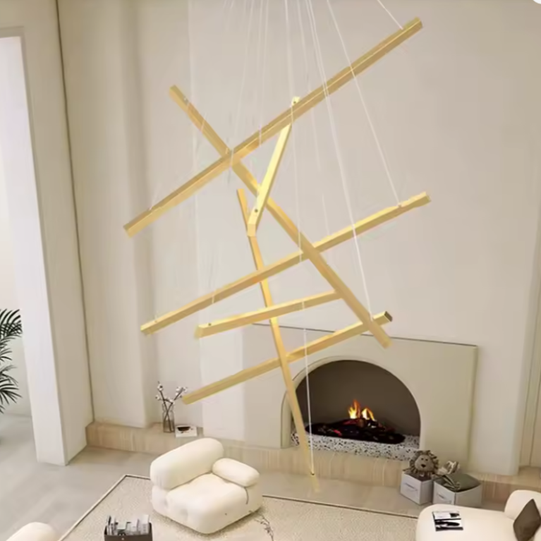 LED осветително тяло 7 Geometric GOLD Lines висящо, еквивалент 800W 200CM