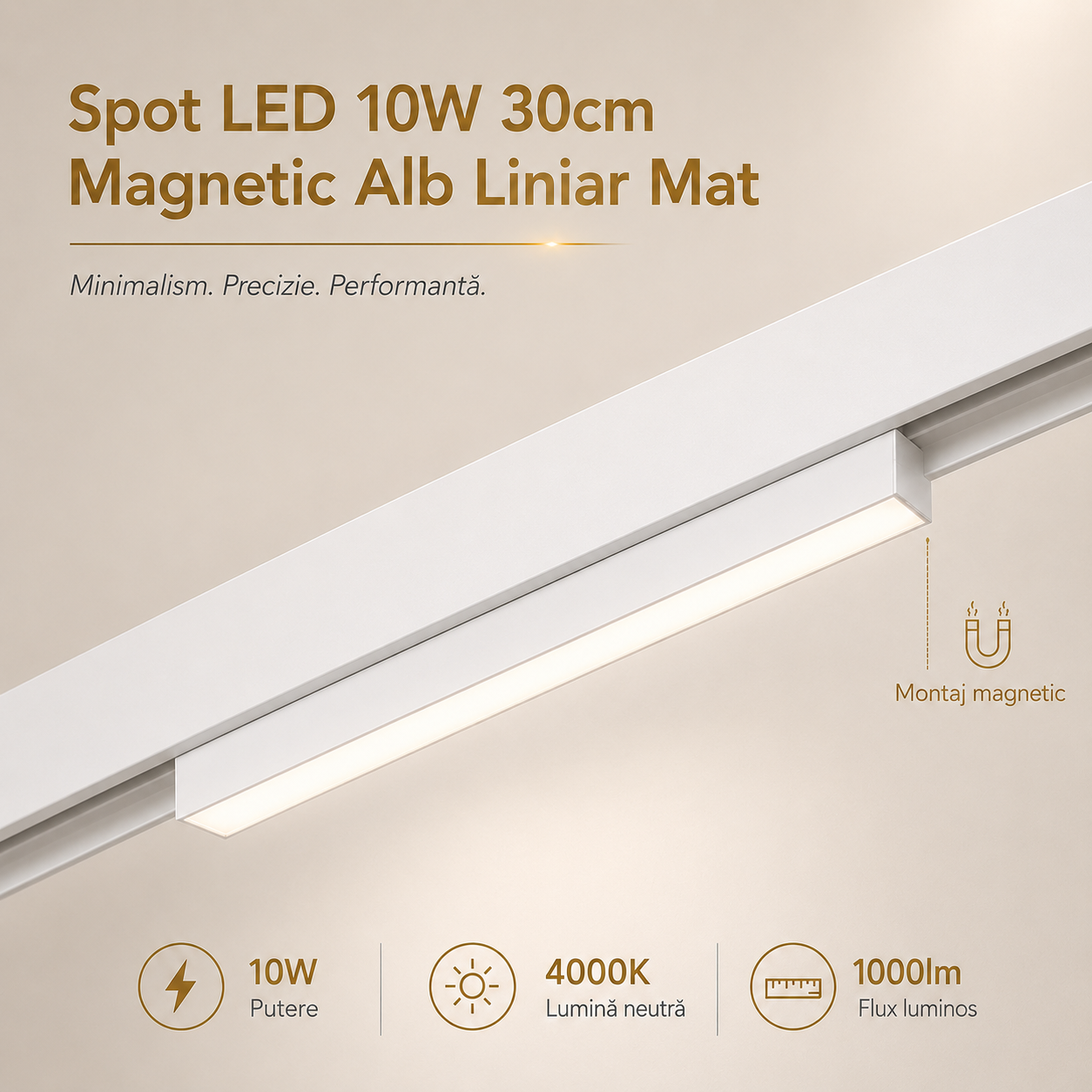 LED спот 10W 30cm магнитен бял линеен мат