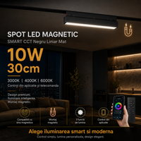 LED спот 10W 30cm магнитен SMART CCT черен линеен мат дистанционно