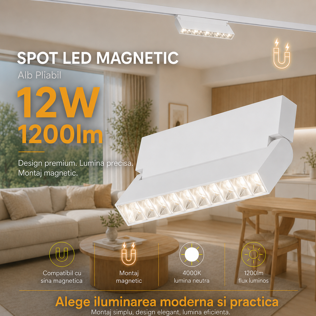 LED спот 12W магнитен бял, сгъваем