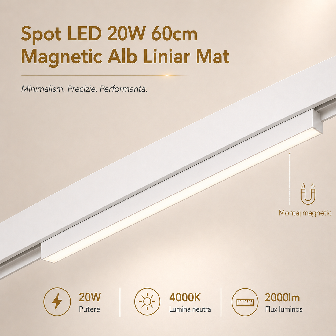 LED спот 20W 60cm магнитен бял линеен мат