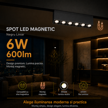 LED спот 6W магнитен линеен черен