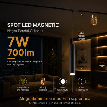 LED спот 7W магнитен пендел черен цилиндър