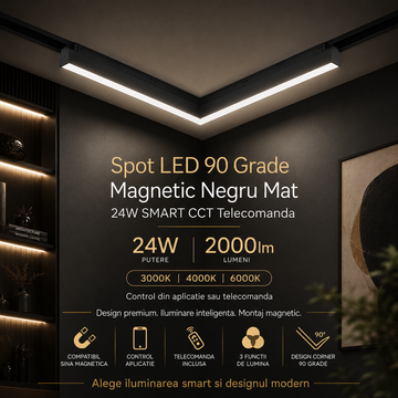 LED спот 90 градуса 24W 62cm магнитен CCT черен мат