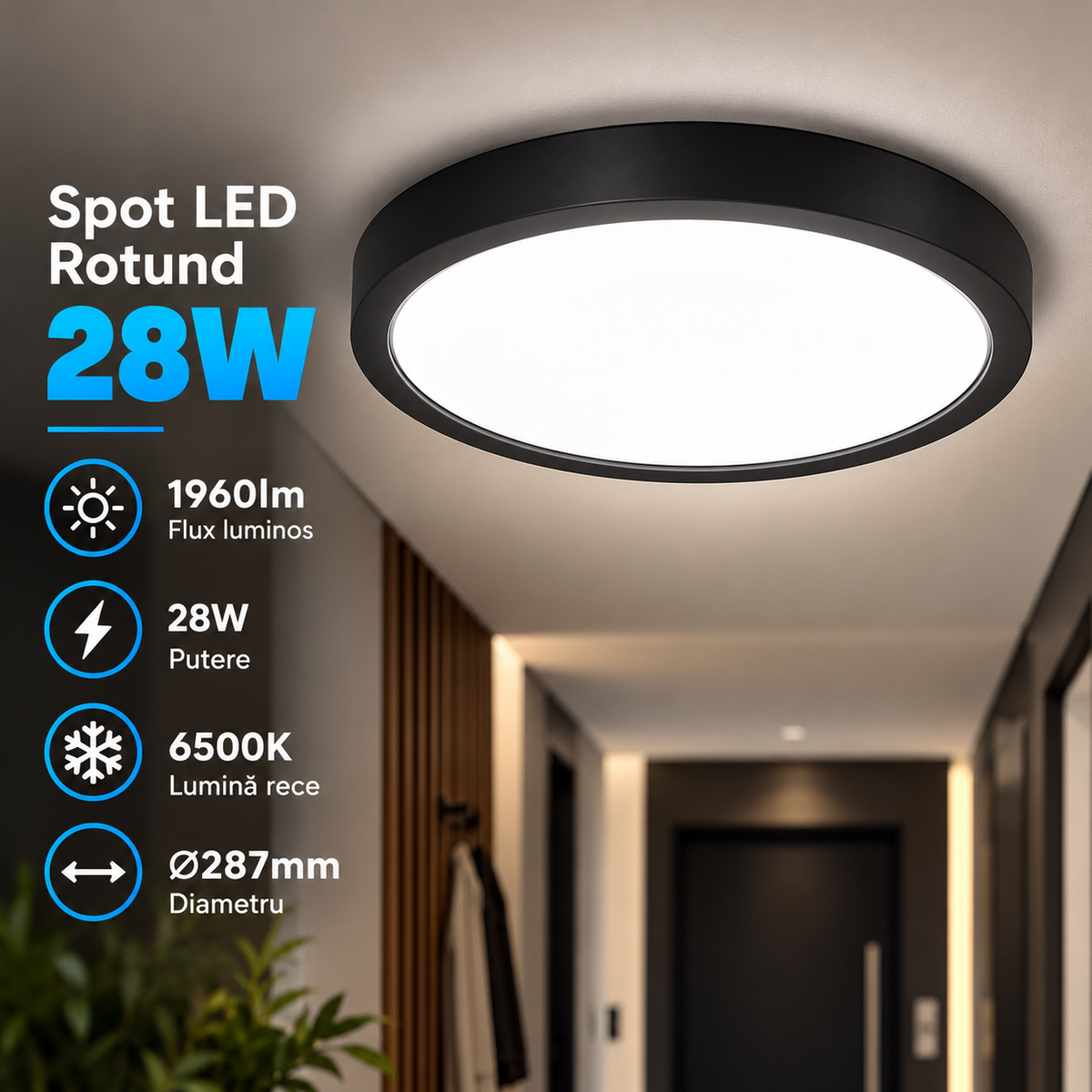 LED спот 24W Кръгъл Черен / ⌀287mm / Повърхностен