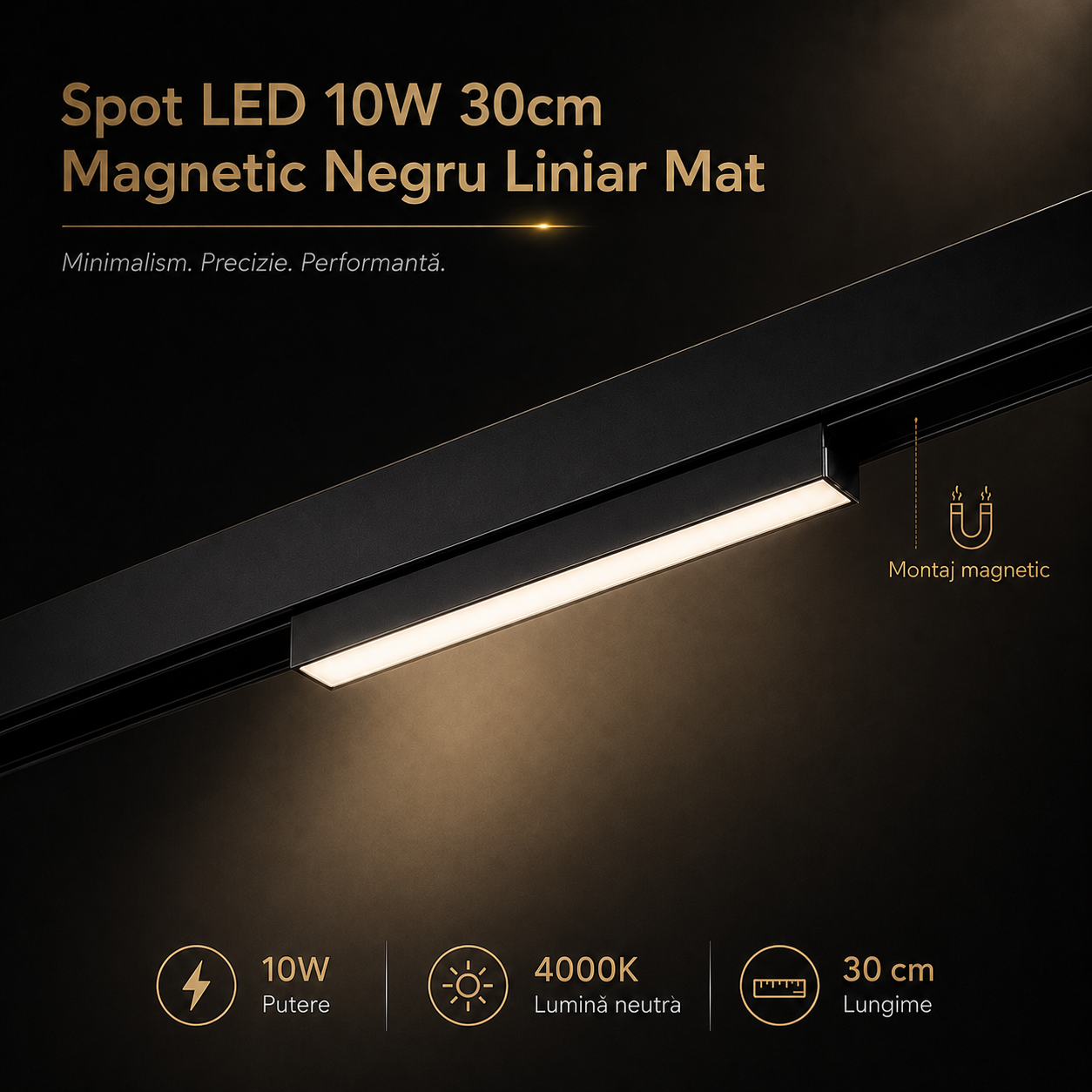 LED спот 10W 30cm магнитен линеен мат черен
