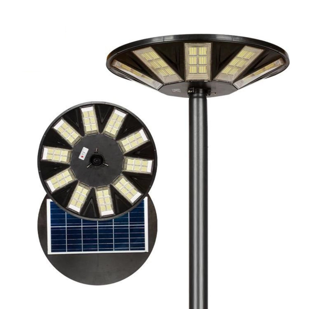 Стълб 2 метра, оборудван с LED лампа 400W със соларно зареждане и дистанционно управление