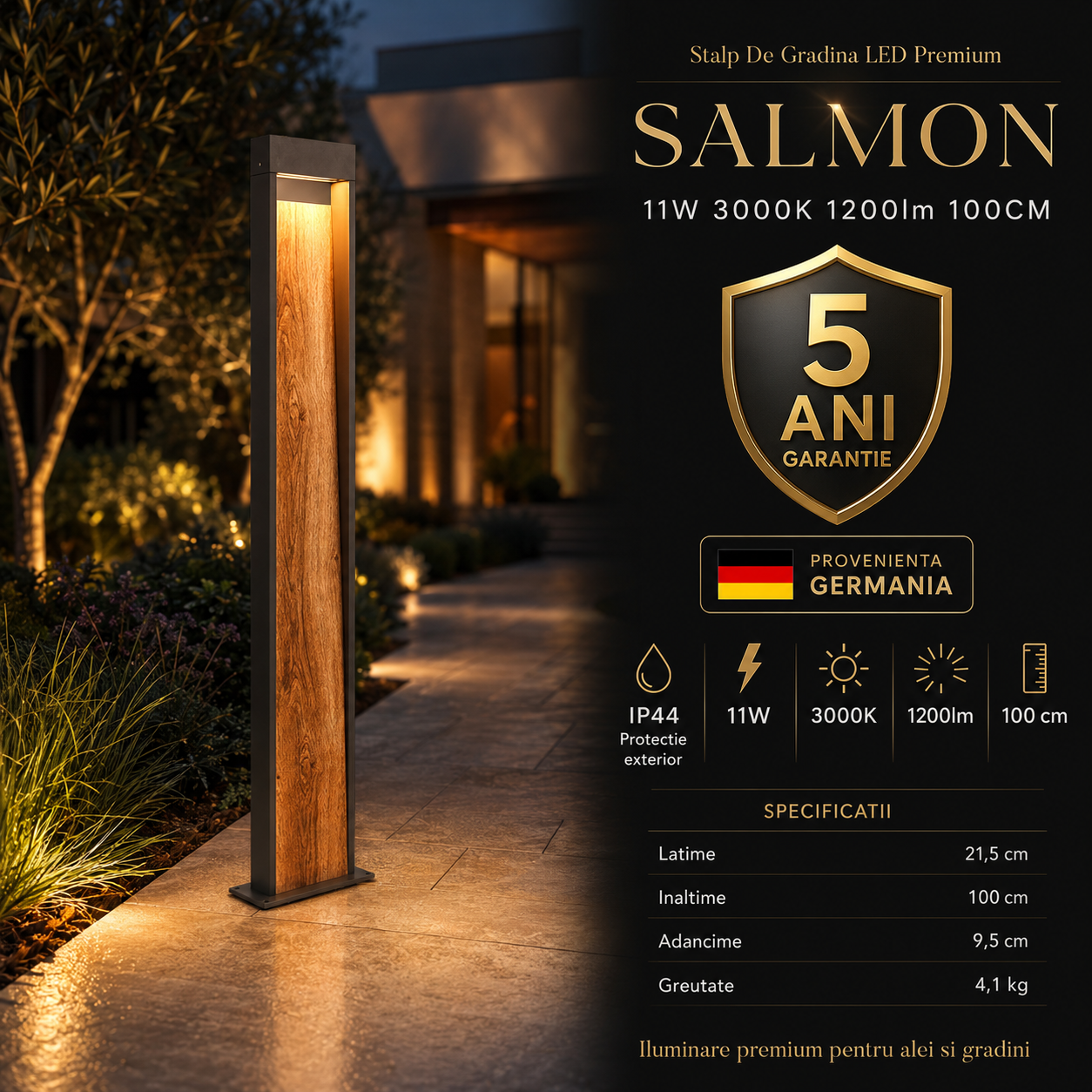 Декоративен градински стълб LED 11W SALMON имитация на дърво 100CM