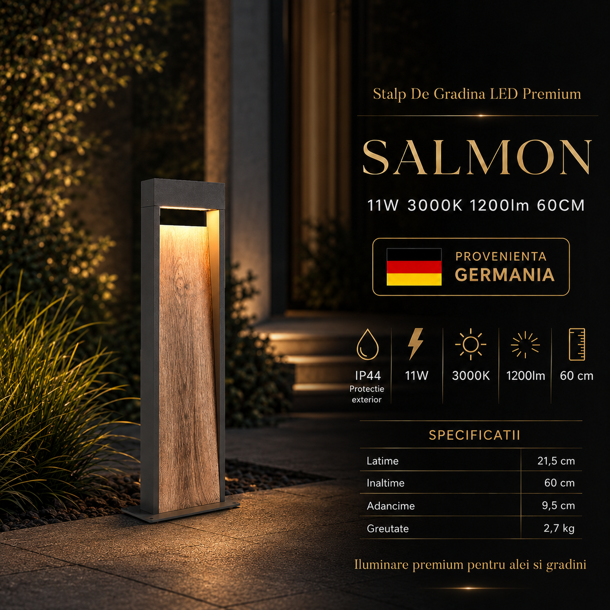 Декоративен градински стълб LED 11W 60CM SALMON