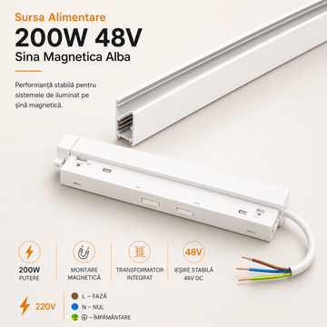 Захранващ блок 200W 48V за магнитна шина, бял