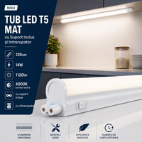 LED тръба T5 мат с включена стойка и ключ 120cm 14W