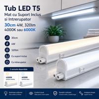 LED тръба T5 мат с включена стойка и ключ 30cm 4W