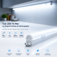 LED тръба T5 мат с включена стойка и ключ 60cm 7W