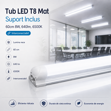 LED тръба T8 мат с включен държач 60cm 8W, свързваема