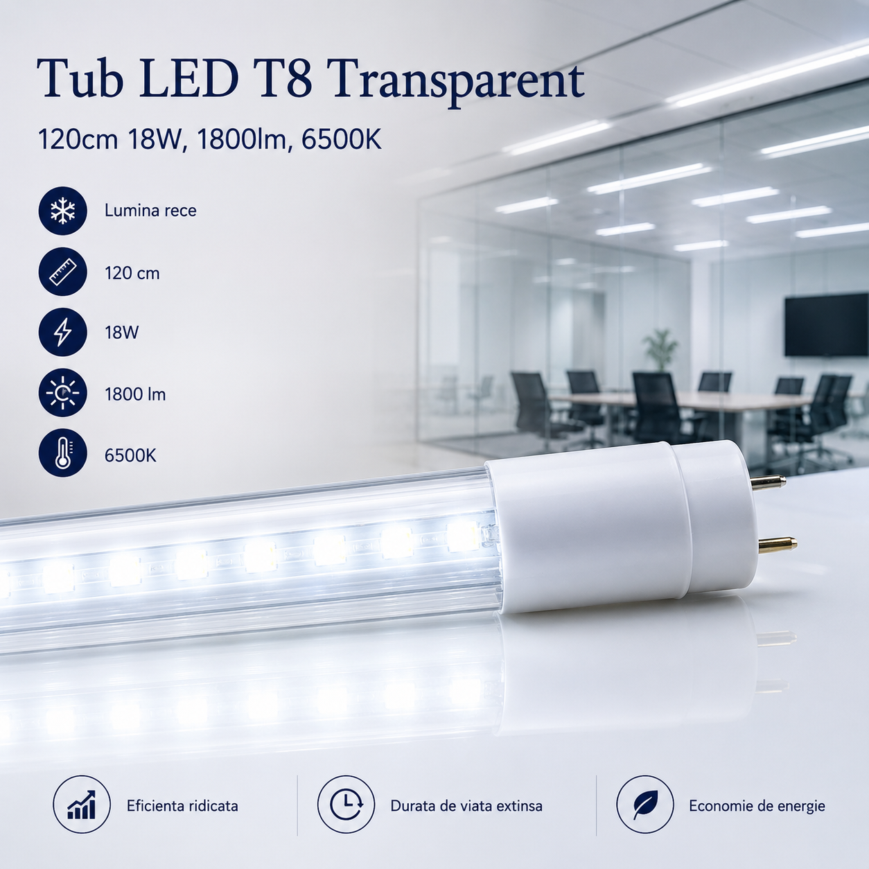 Прозрачна LED тръба T8 120cm 18W
