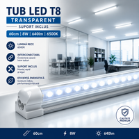 LED тръба T8 прозрачна с включен държач 60cm 8W, свързваема