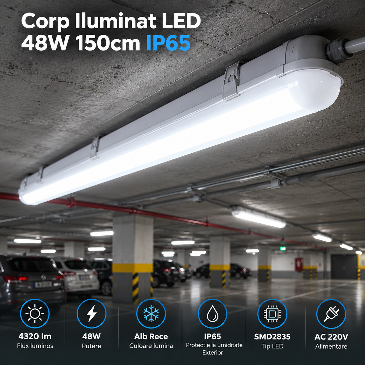 LED осветително тяло 48W 150cm IP65