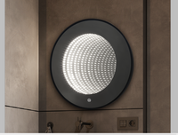 Кръгло LED огледало с черна рамка 3D Infinity Mirror, 3 вида светлина и Touch J183F