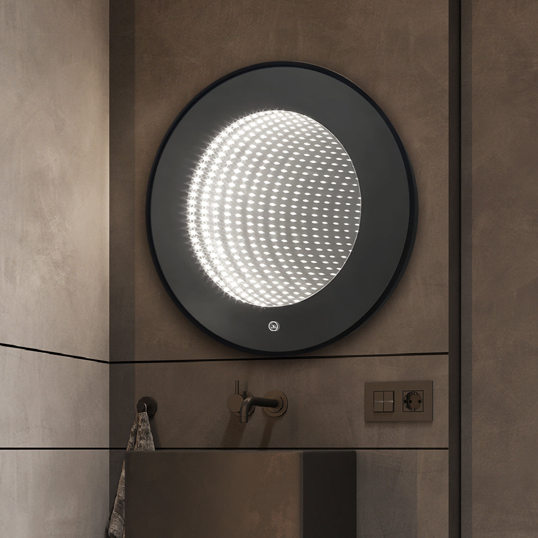 Кръгло LED огледало с черна рамка 3D Infinity Mirror, 3 вида светлина и Touch J183F