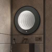Кръгло LED огледало с черна рамка 3D Infinity Mirror, 3 вида светлина и Touch J183F