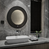 Кръгло LED огледало с черна рамка 3D Infinity Mirror, 3 вида светлина и Touch J183F