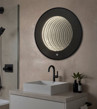 Кръгло LED огледало с черна рамка 3D Infinity Mirror, 3 вида светлина и Touch J183F