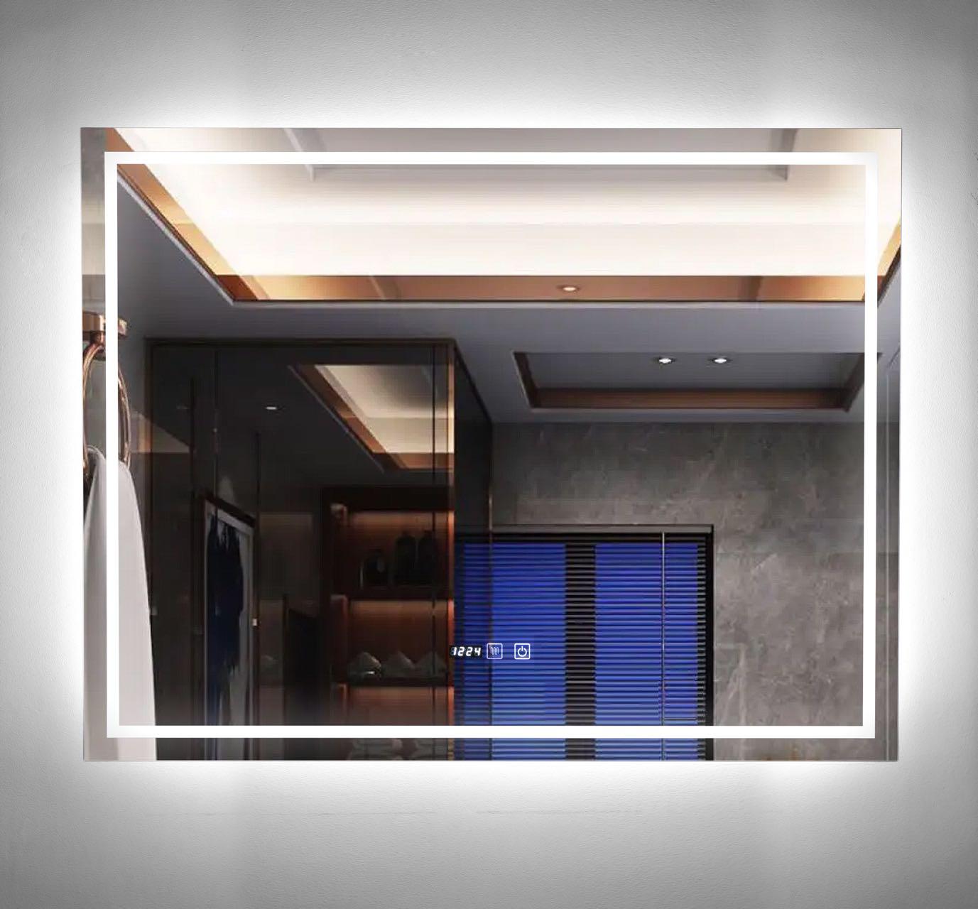 LED огледало 90X60cm с функция против замъгляване, Touch и часовник J16