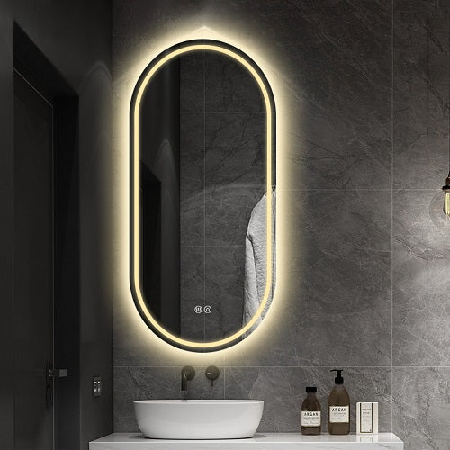 Овално LED огледало, 3 вида светлина, 50x80cm, функция против замъгляване и Touch J120