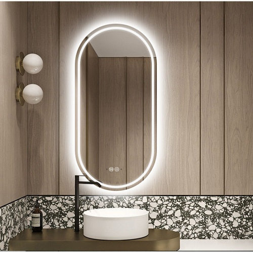 Овално LED огледало, 3 вида светлина, 50x80cm, функция против замъгляване и Touch J120