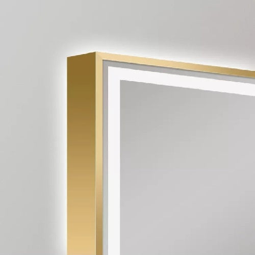 LED огледало 100x80cm със златиста рамка, функция против замъгляване, Touch и часовник J44