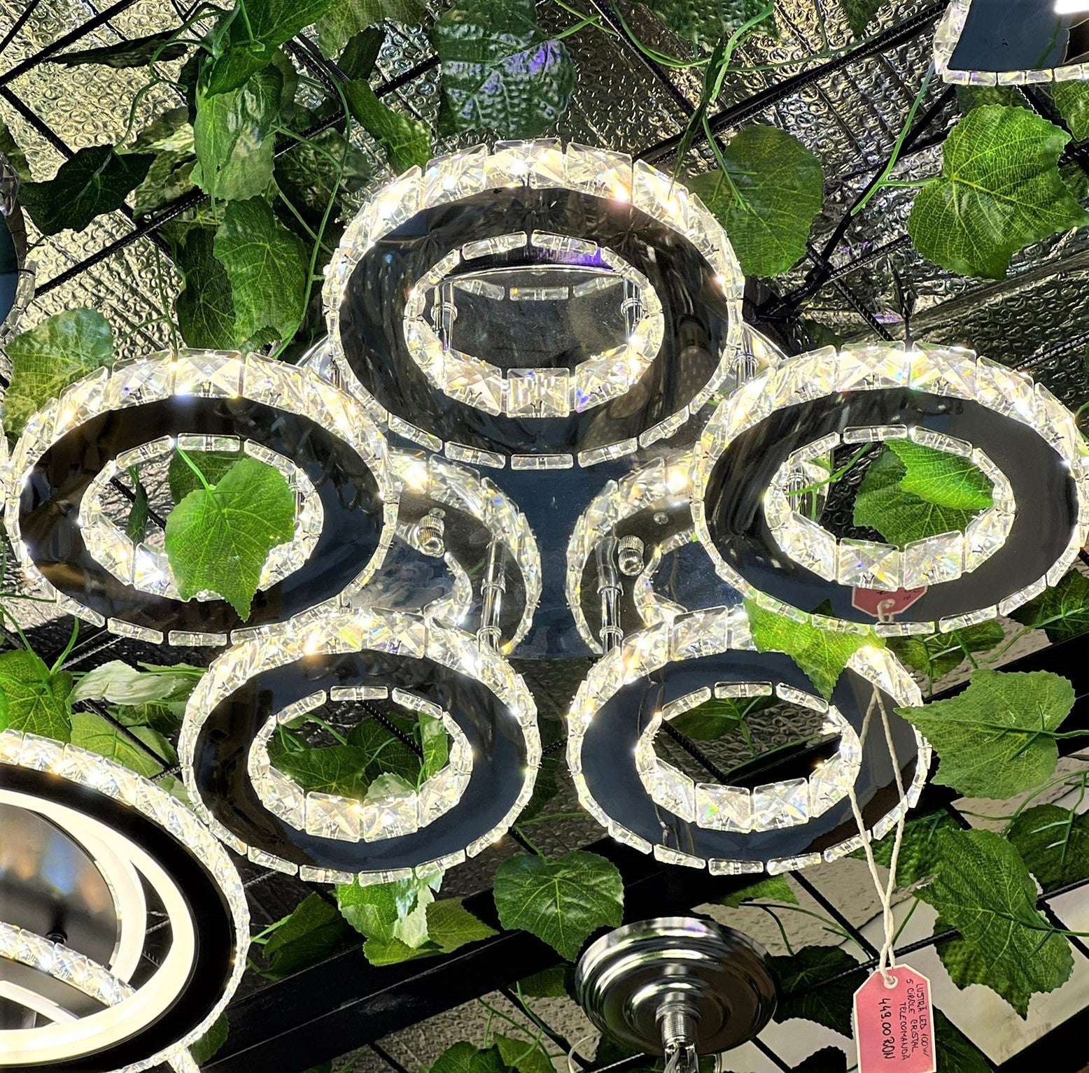 LED осветително тяло 5 CIRCLE кристал с дистанционно, еквивалент 400W