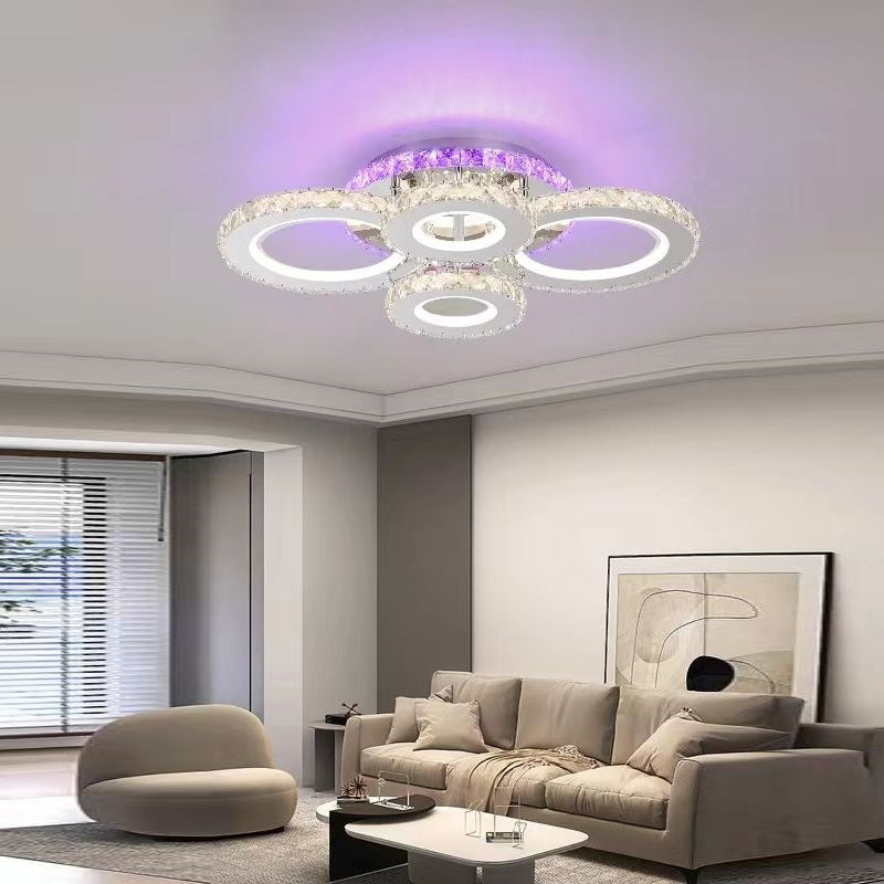 LED осветително тяло 4 CIRCLE кристал бяла RGB еквивалент 500W с дистанционно