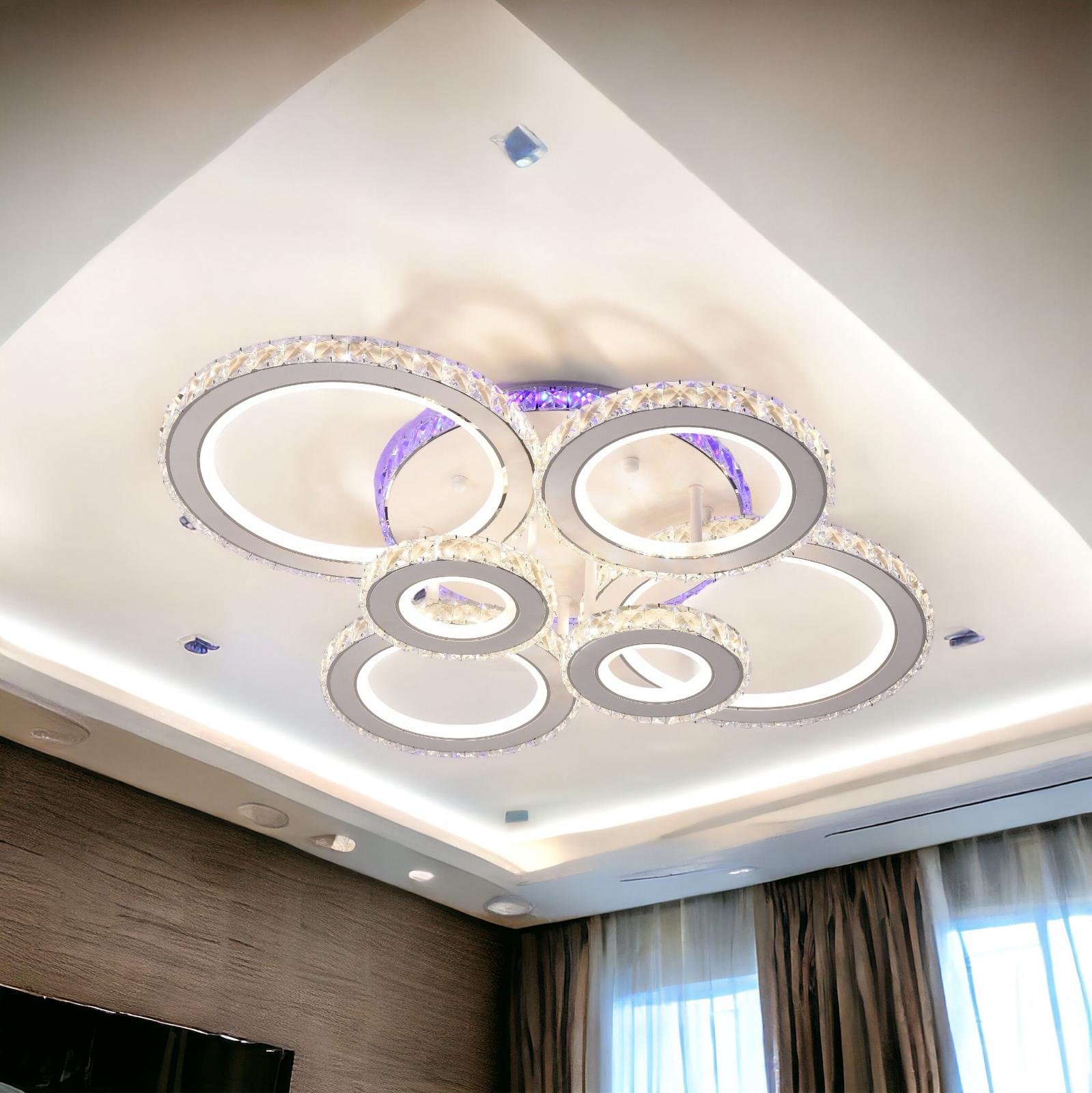 LED осветително тяло 6 CIRCLE Кристал Бяла RGB Еквивалент 800W Дистанционно