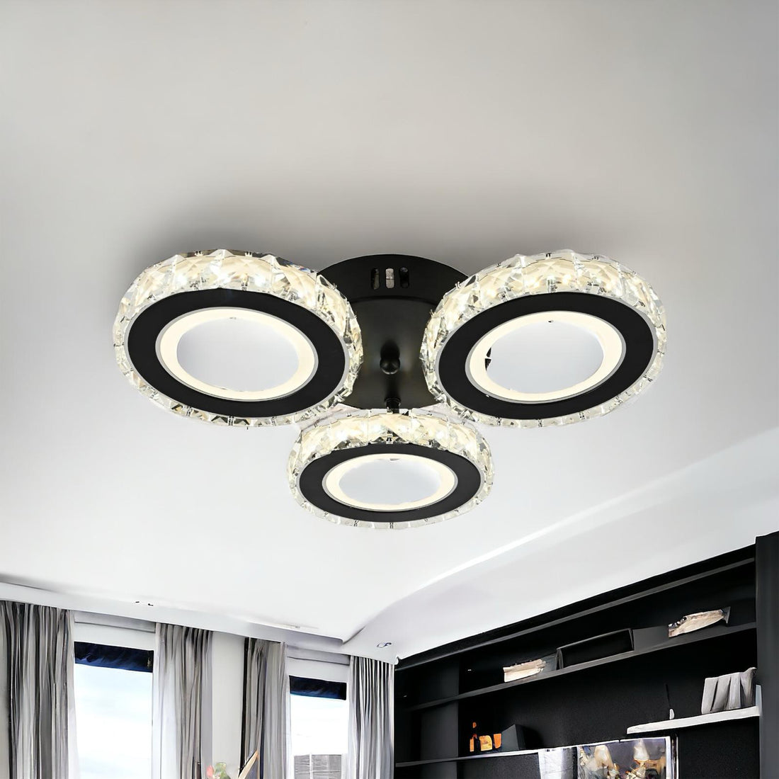 LED осветително тяло 72W 3 CIRCLE кристал черен с дистанционно