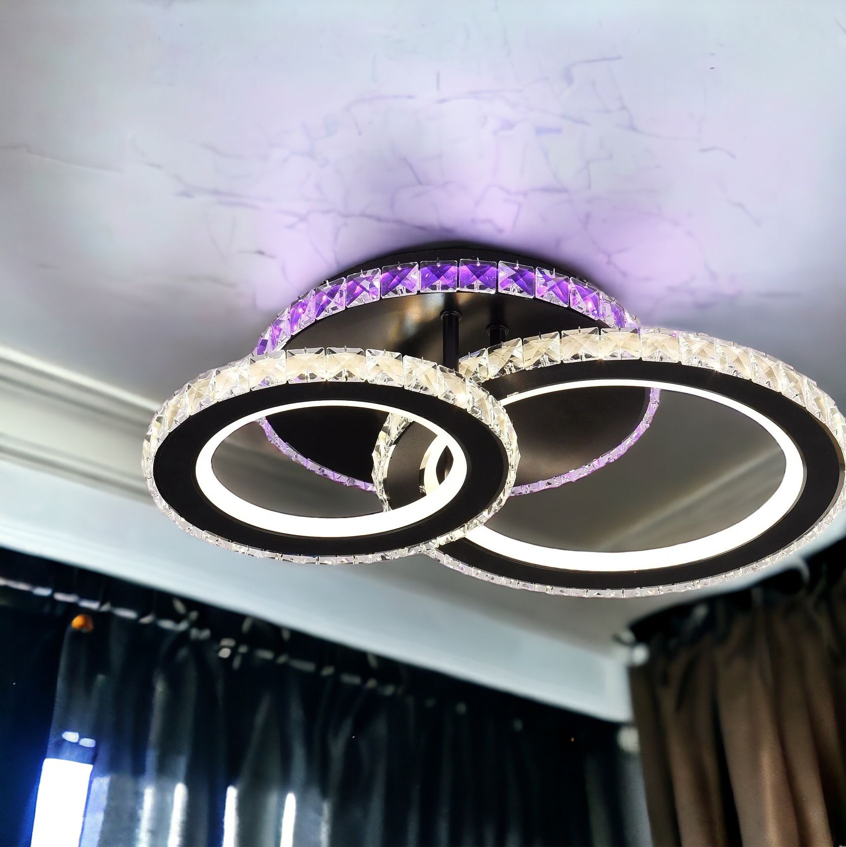 LED осветително тяло 106W 1+1 CIRCLE RGB черен кристал с дистанционно