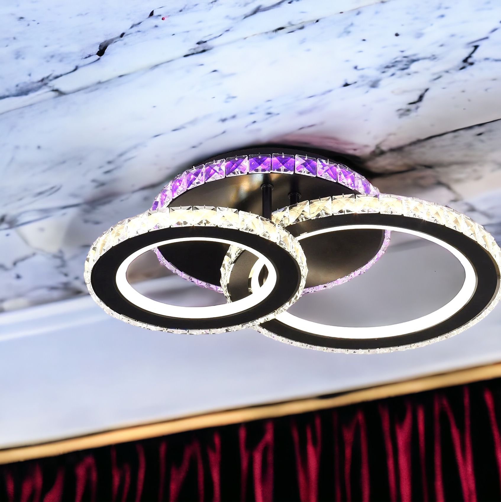 LED осветително тяло 106W 1+1 CIRCLE RGB черен кристал с дистанционно