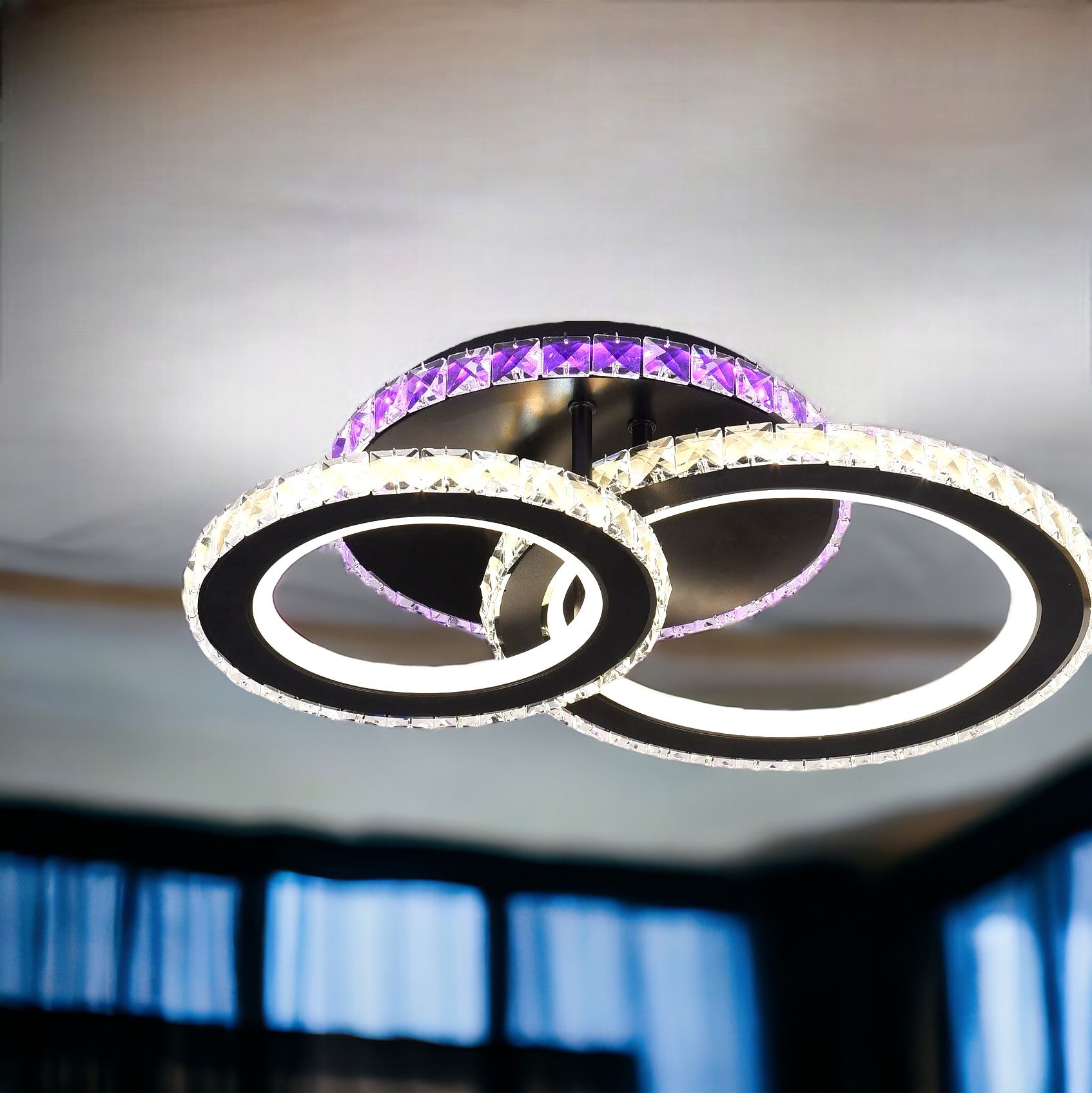 LED осветително тяло 106W 1+1 CIRCLE RGB черен кристал с дистанционно