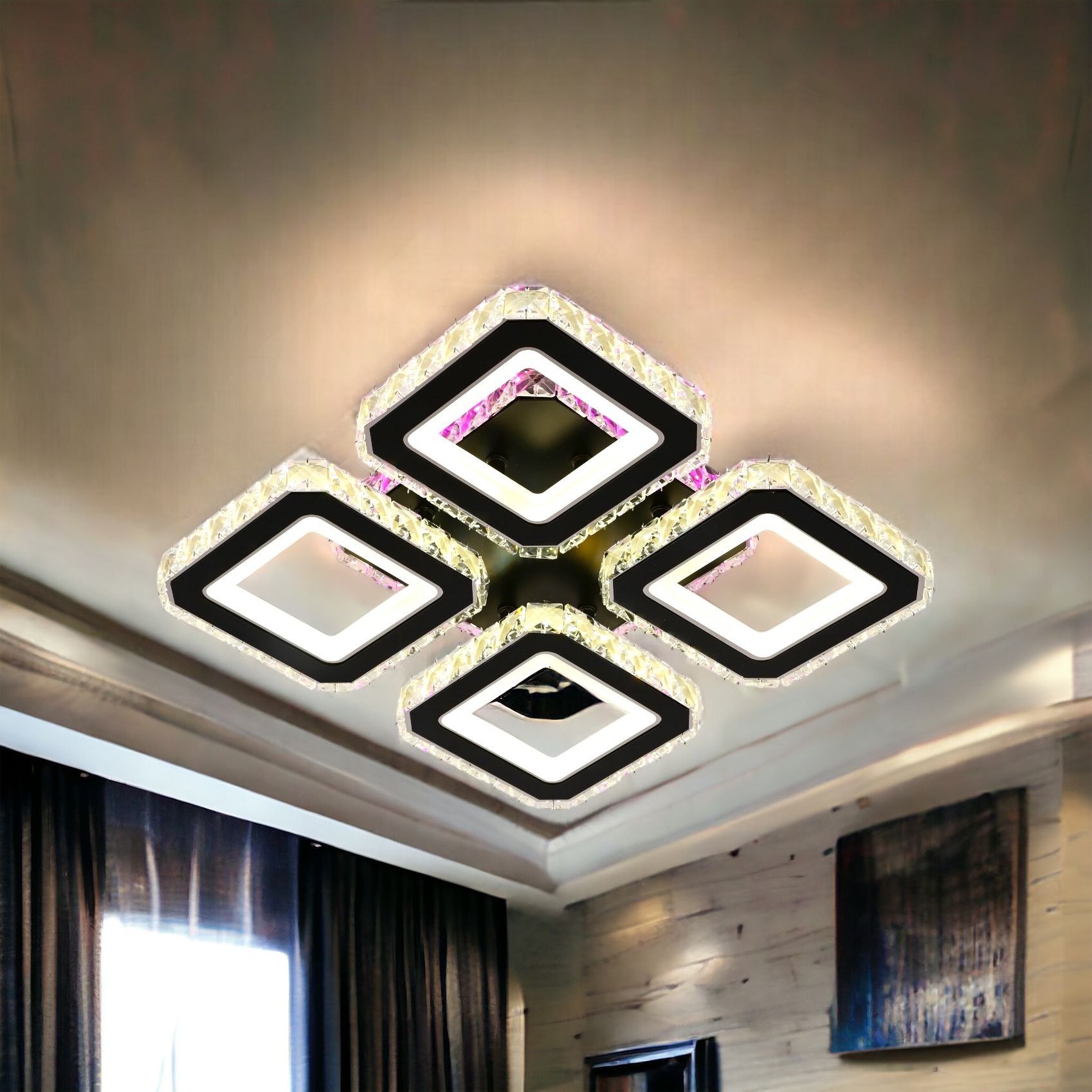 LED осветително тяло 2+2 SQUARE Cristal Black RGB Еквивалент 500W