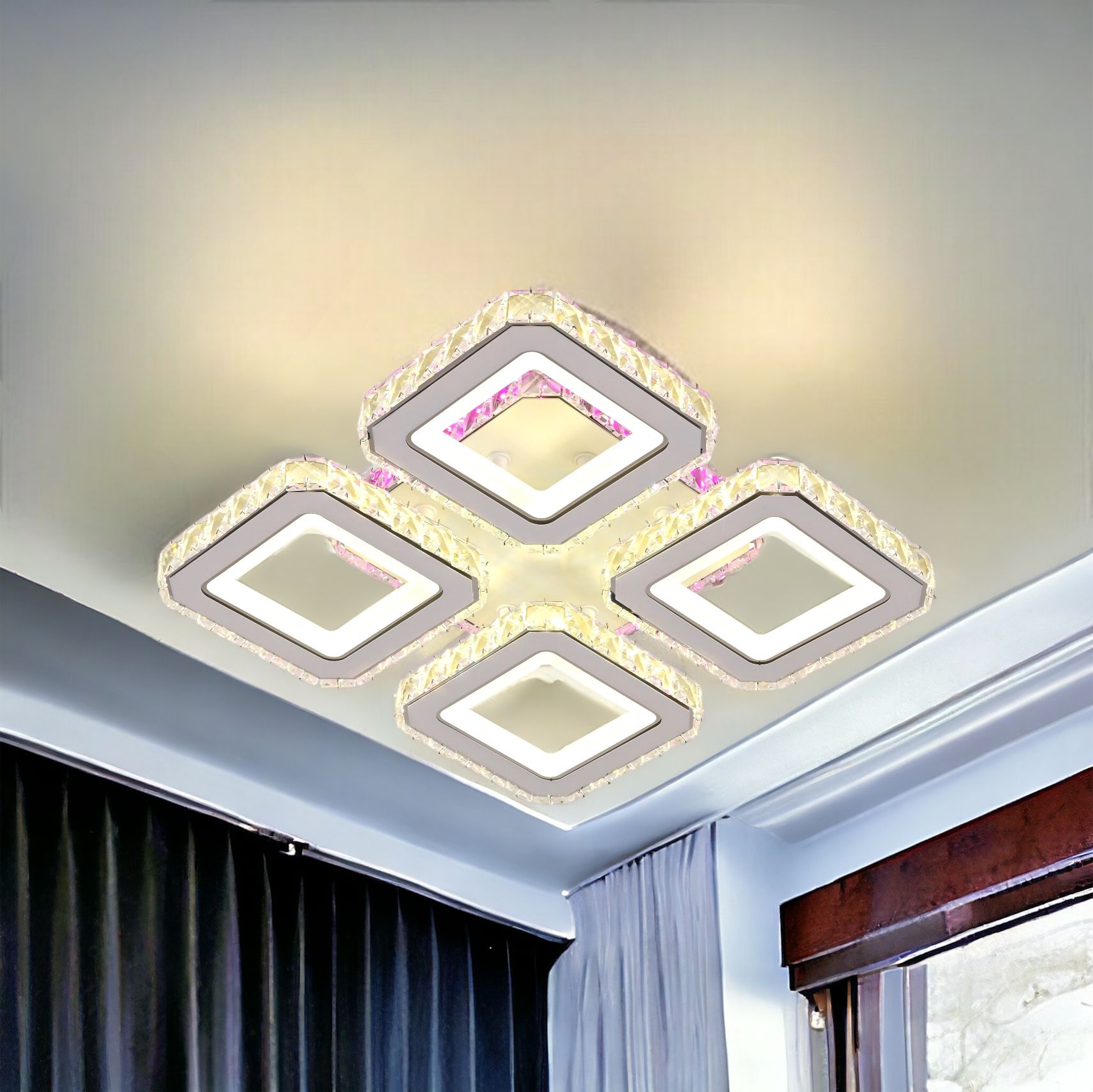 LED осветително тяло 2+2 SQUARE Кристал Бяла RGB Еквивалент 500W