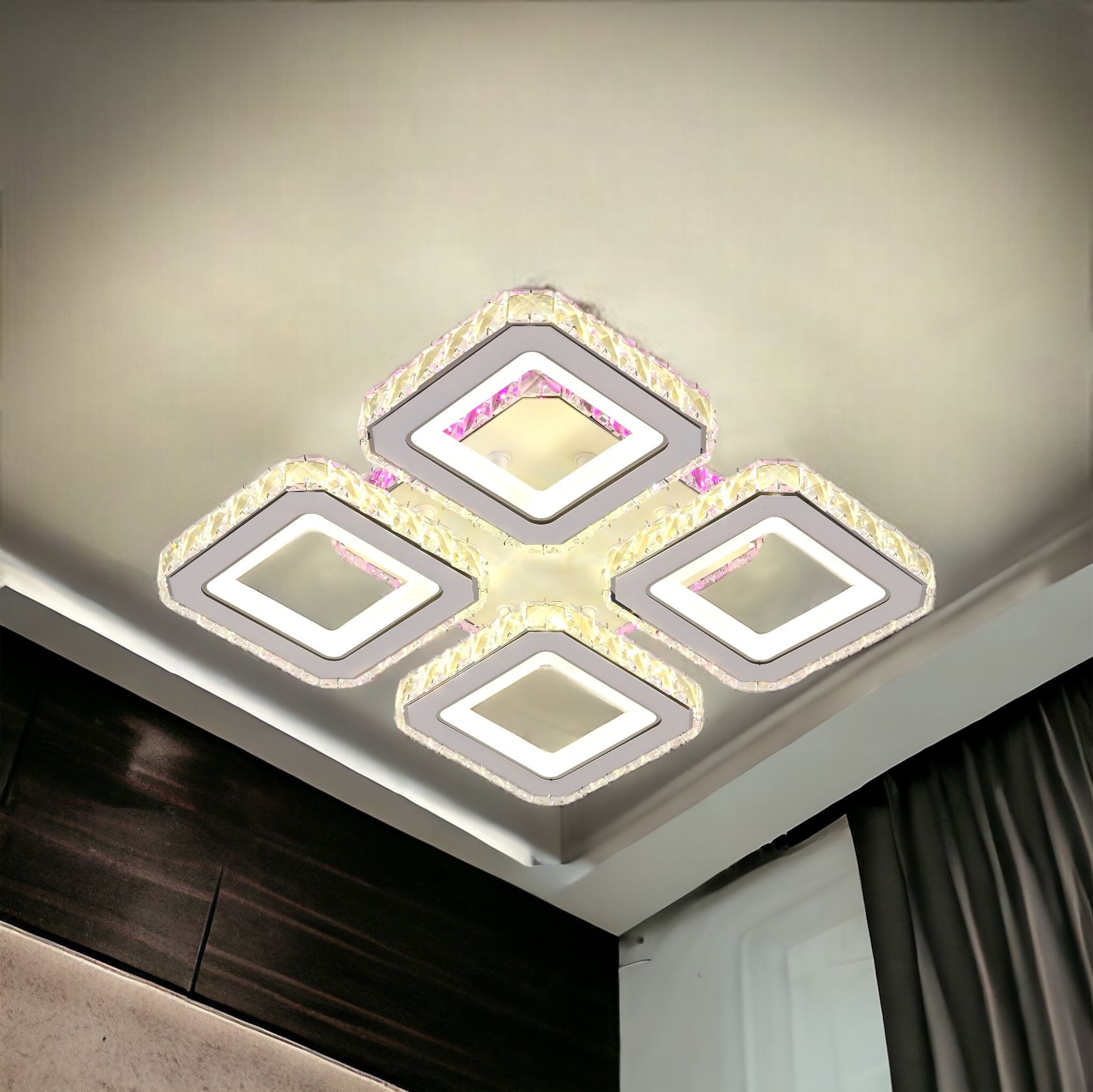 LED осветително тяло 2+2 SQUARE Кристал Бяла RGB Еквивалент 500W