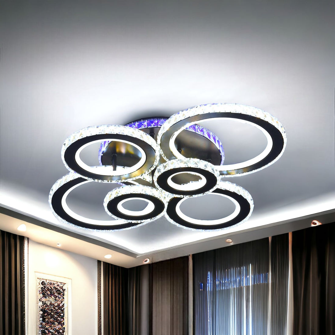 LED осветително тяло 6 CIRCLE Cristal Black RGB еквивалент 800W с дистанционно