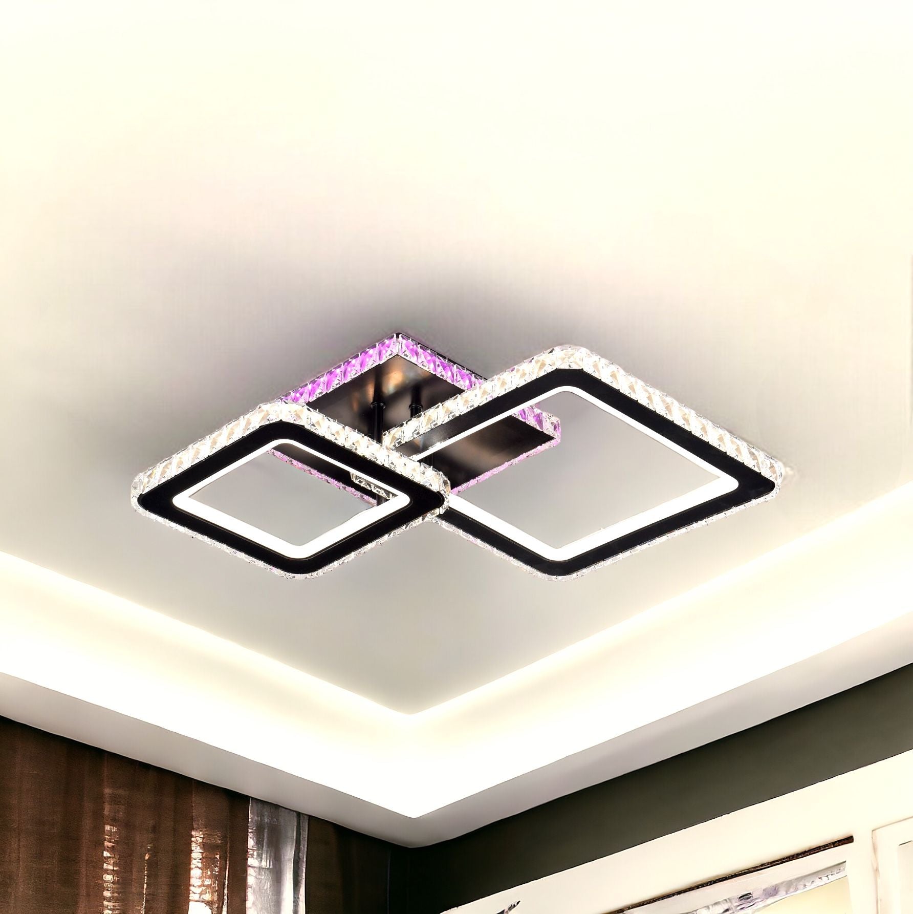 LED осветително тяло 126W 1+1 SQUARE Black RGB кристал еквивалент 400W