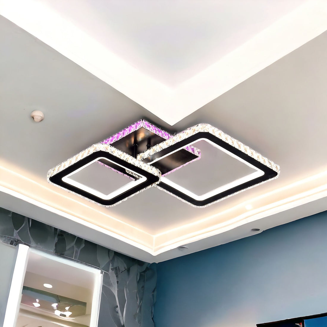 LED осветително тяло 126W 1+1 SQUARE Black RGB кристал еквивалент 400W