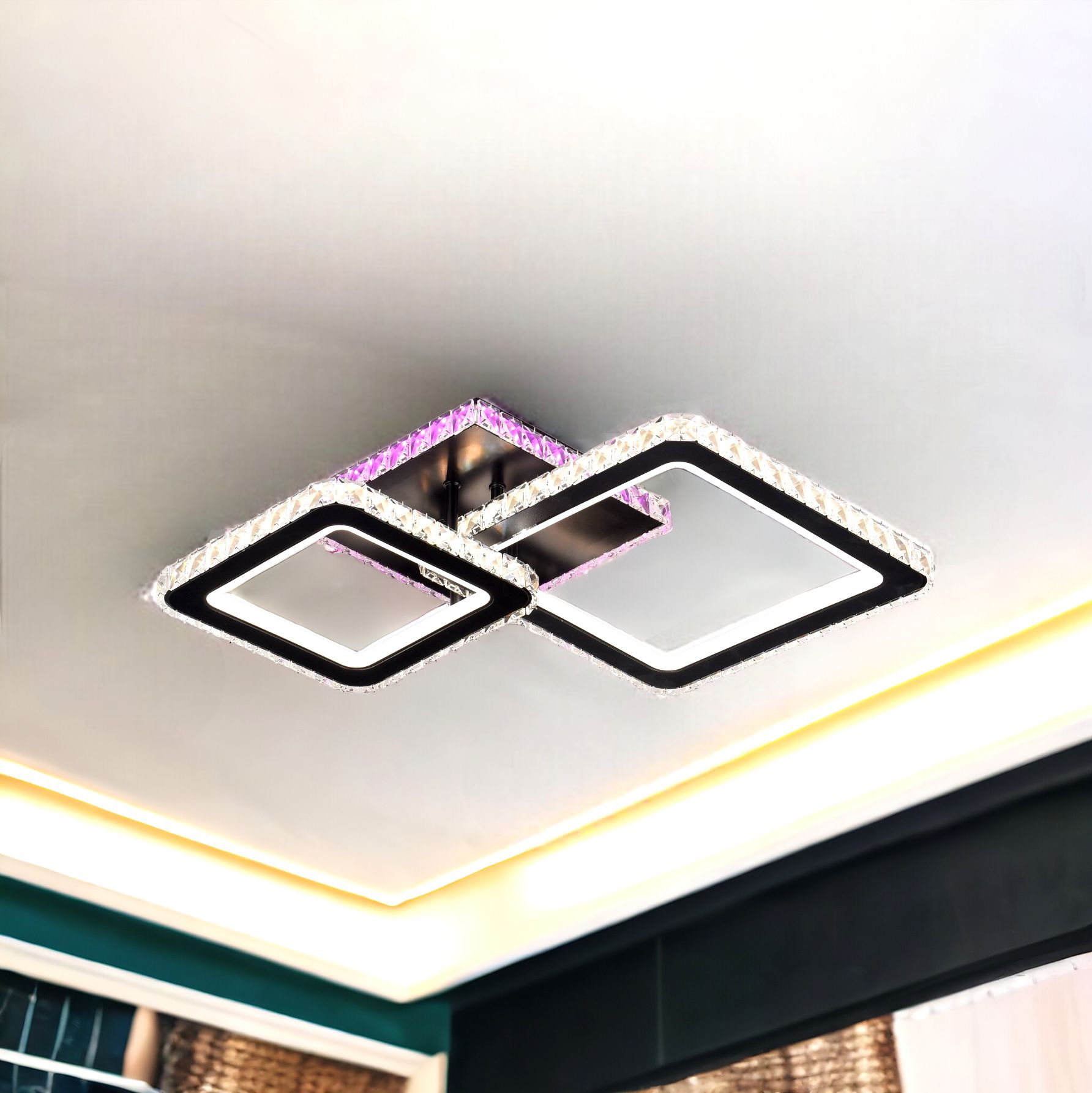 LED осветително тяло 126W 1+1 SQUARE Black RGB кристал еквивалент 400W