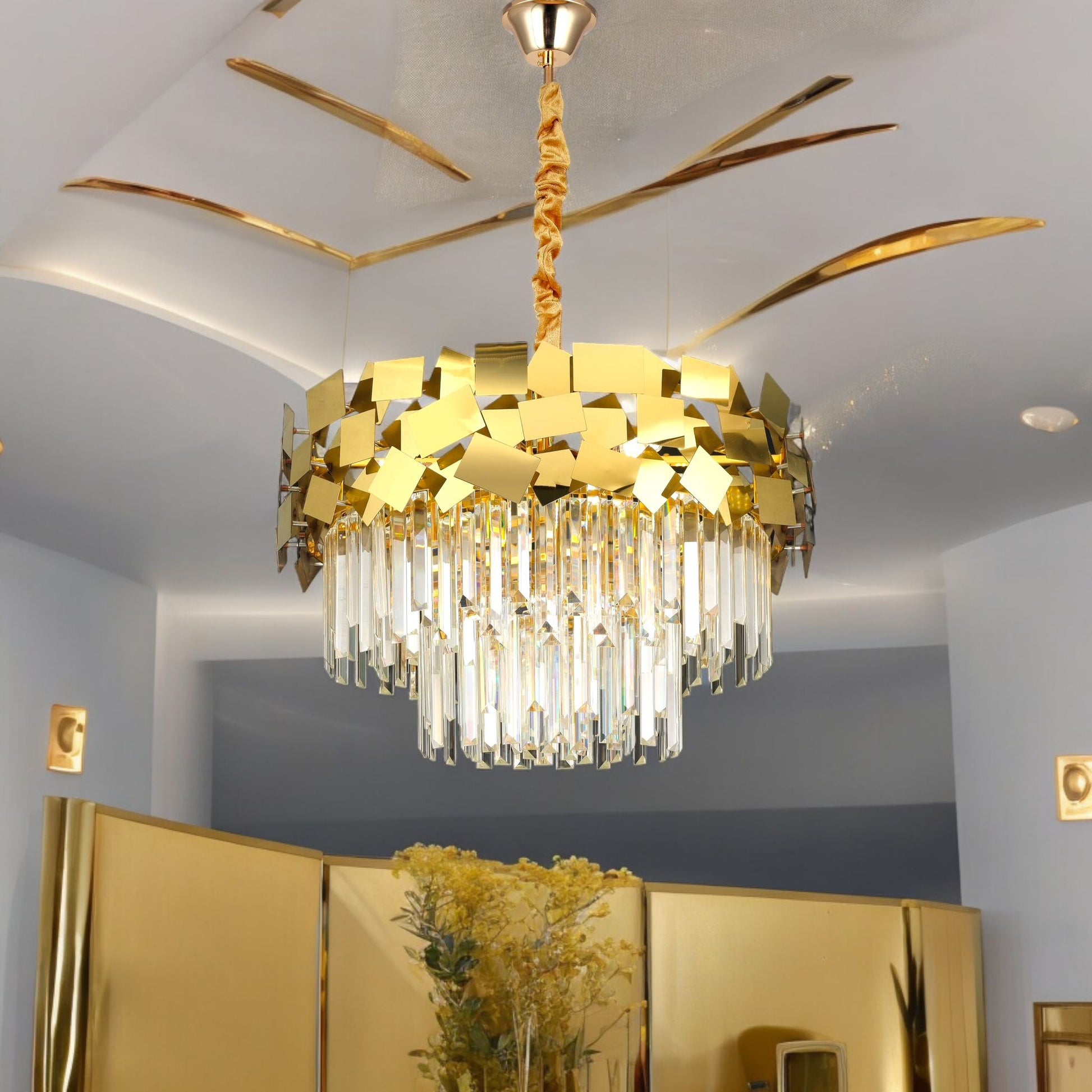 Модерен кристален полилей Troy Golden Chrome