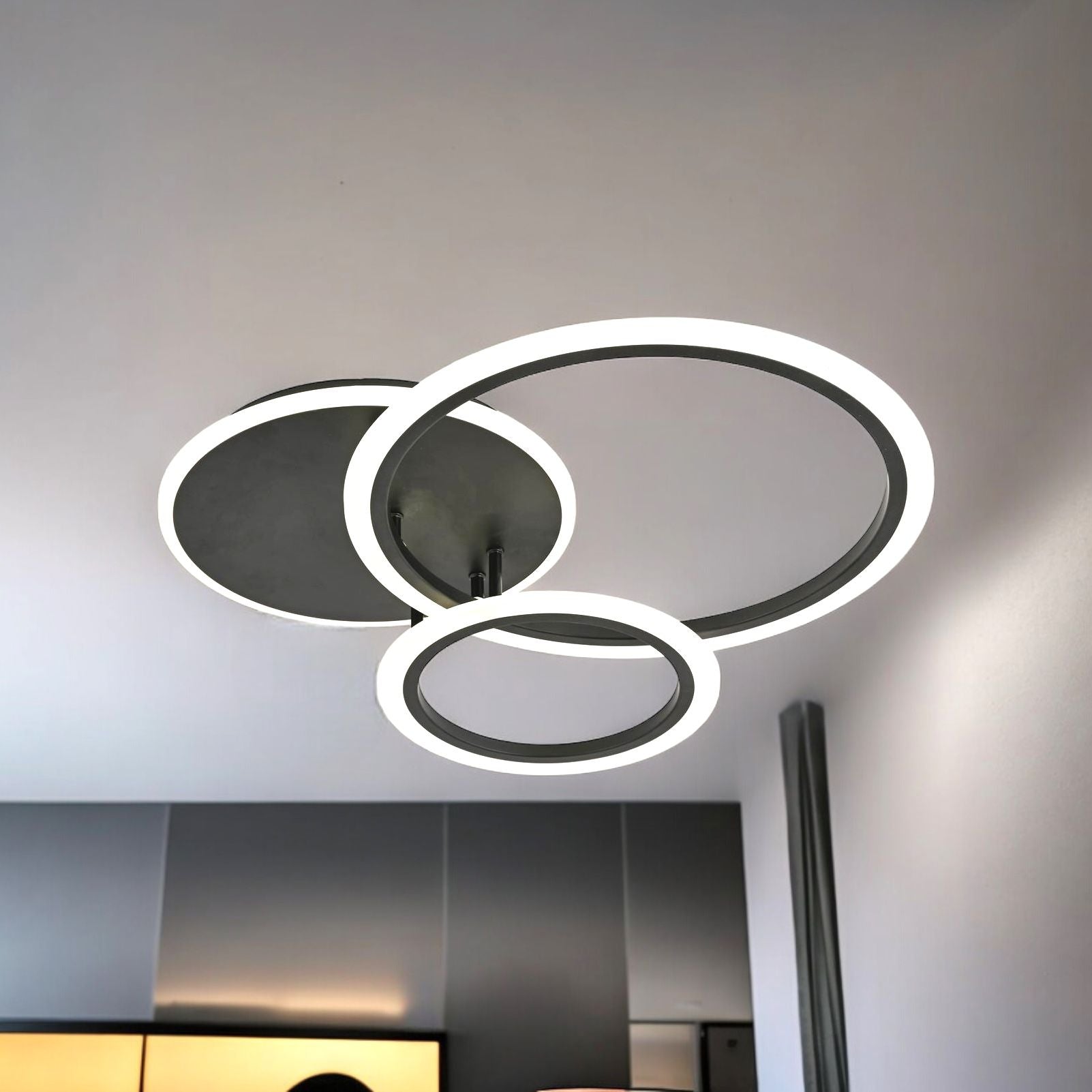 LED осветително тяло TWO BLACK CIRCLE Design с дистанционно, еквивалент 400W
