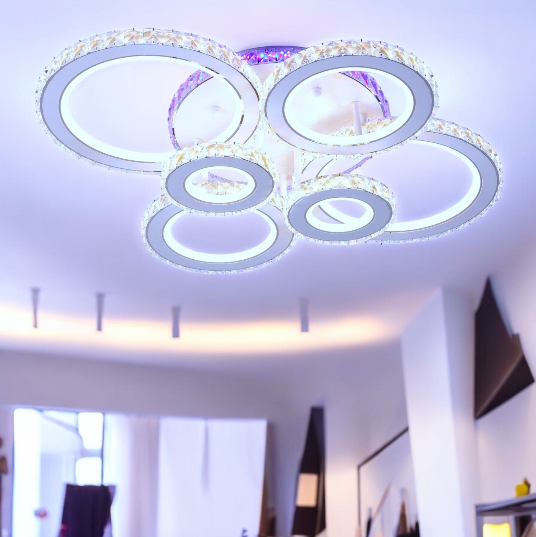 LED осветително тяло 6 CIRCLE Кристал Бяла RGB Еквивалент 800W Дистанционно
