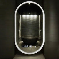 Овално LED огледало 50x80cm, СЕНЗОР, 3 вида светлина, против запотяване и часовник D045