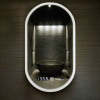 Овално LED огледало 50x80cm, СЕНЗОР, 3 вида светлина, против запотяване и часовник D045